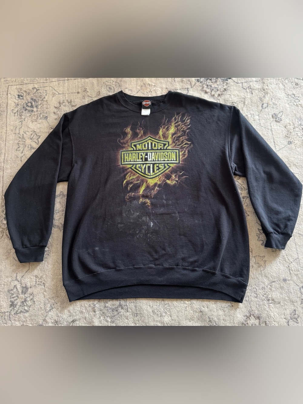 Harley-Davidson Black Sweatshirt with Yellow-Green Flame Logo